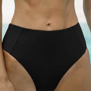 Berlook Black Ribbed Seam Full Coverage Bikini Bottom ONLY 62